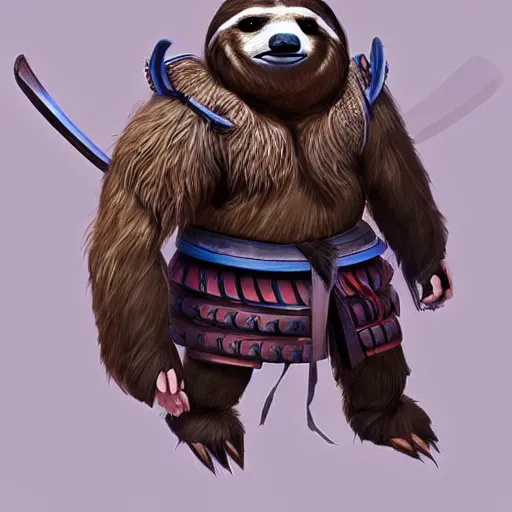 Image similar to graphic, hyperreal illustration of anthropomorphic sloth in traditional samurai armor : : digital art, concept art, character development : : illustrated by artgerm