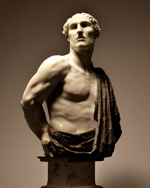 Image similar to a high quality photograph jerma 9 8 5 as a roman marble bust. cinematic lighting.