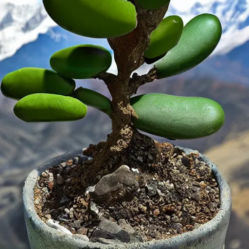 Prompt: Jade plant with mount everest in the background