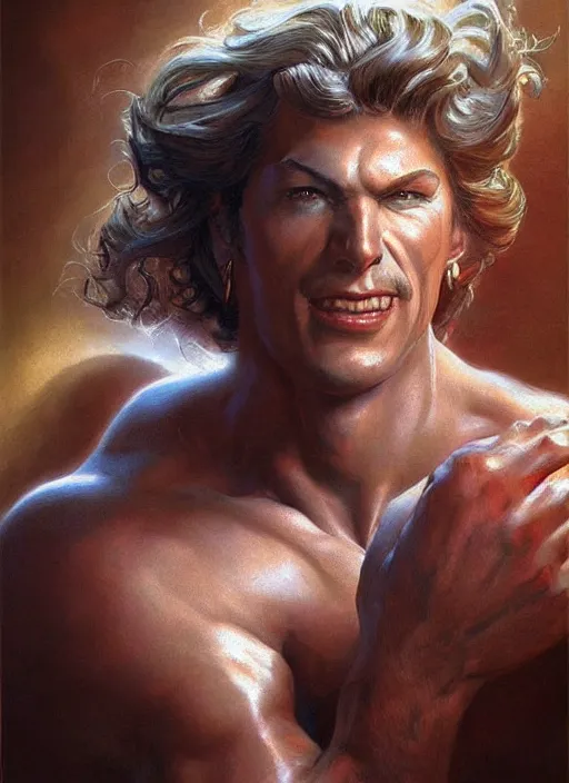 Prompt: a magical portrait of the god of strength, art by boris vallejo and greg danton and denys tsiperko, detailed, hyperrealism, artstation