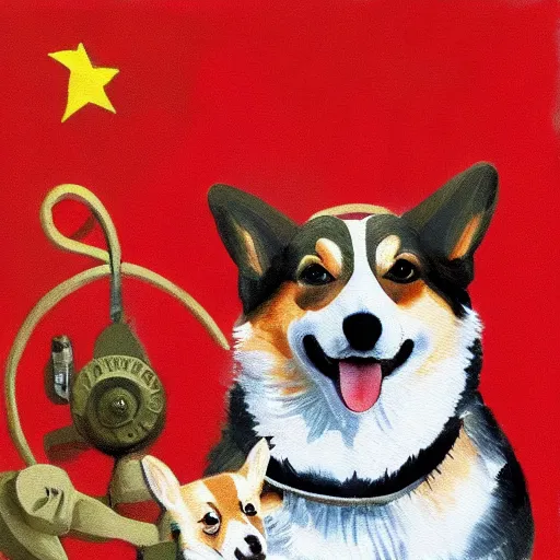 Image similar to corgi dog as communist dictator painting, soviet propagandy style