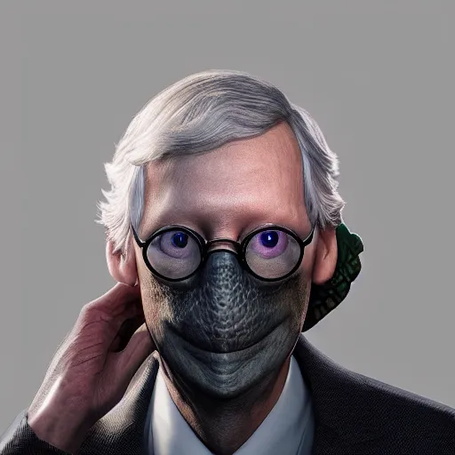 Image similar to mitch mcconnell sticking his head out of a turtle shell, octane render, unreal 5 engine