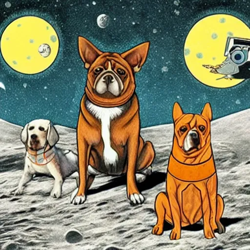 Prompt: dogs on the moon