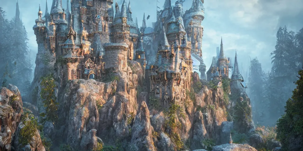 Image similar to a fantasy castle, extremely detailed, unreal 5 render, fantasy digital art, octane render, beautiful composition, trending on artstation, award-winning photograph, masterpiece