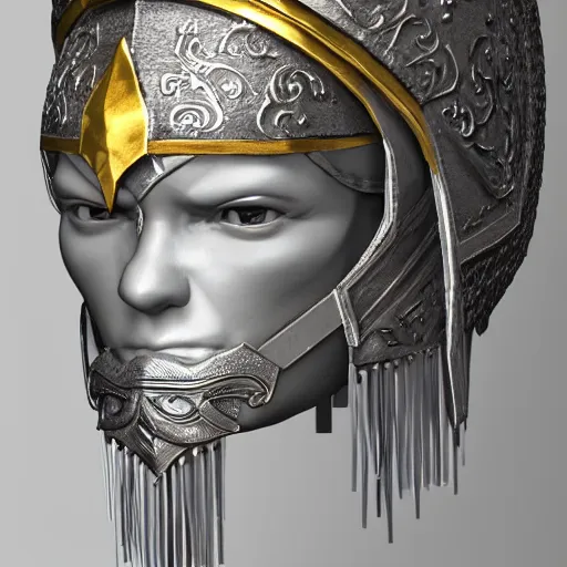 Prompt: bust portrait of a knight, silver, steel, ornate decoration, gold trim, octane, unreal 5