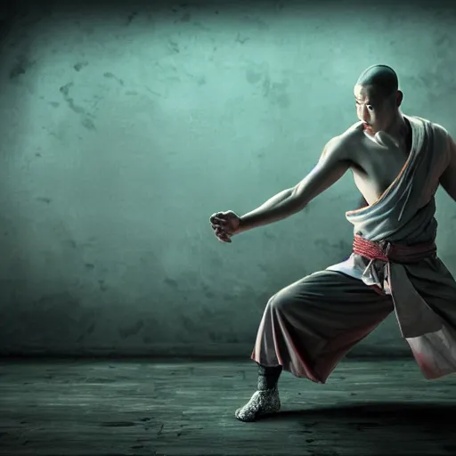 Image similar to full body pose, hyperrealistic photograph of a shaolin disciple manipulating thunder, dim volumetric lighting, 8 k, octane beautifully detailed render, extremely hyper detailed, intricate, epic composition, cinematic lighting, masterpiece, trending on artstation, very very detailed, stunning, hdr, smooth, sharp focus, high resolution, award, winning photo, dslr, 5 0 mm