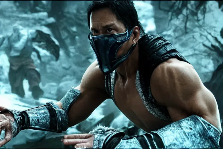 Image similar to vfx movie closeup, sub zero mortal kombat by emmanuel lubezki