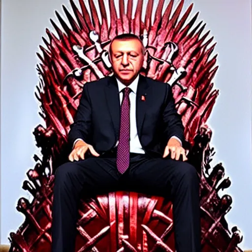 Prompt: photo of Recep Tayyip Erdoğan sitting on the iron throne, HD