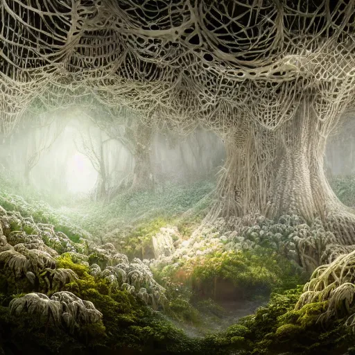 Prompt: biocomputer heart organ intertwined with white biocomputer flowers in a biomechanical cave forest, intricate environment, matte painting, diffused lighting, highly detailed cinematic, atmosphere, diffused lighting, highly detailed digital art, trending on artstation, depth of field, wide angle