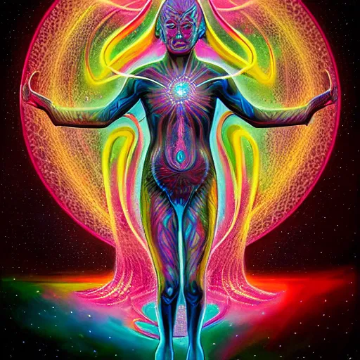 Prompt: astral projection in the style of Alex grey HD, artstation, octane