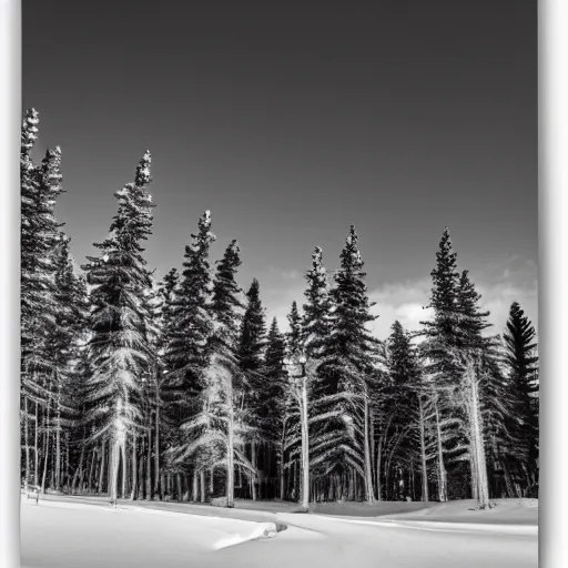 Image similar to yeg Edmonton Edmontonian, YEG, black and white, winter, in the style of Emily Carr,