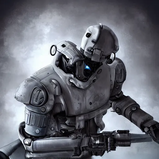 Image similar to anthropomorphic futuristic war robot - fighter killing a man - photographer, full body, clean background, photorealistic, detailed,