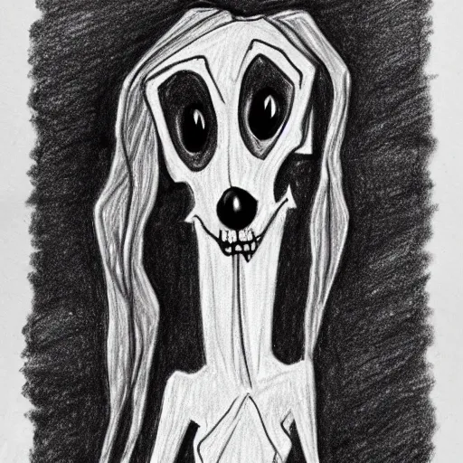 Prompt: drawing of a dog in the style of corpse bride