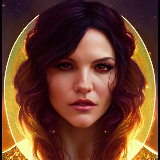 Image similar to Katherine McPhee as a fantasy magic woman portrait, sci-fi, amber eyes, face, long hair, fantasy, intricate, elegant, highly detailed, digital painting, artstation, concept art, smooth, sharp focus, illustration, art by artgerm and greg rutkowski and alphonse mucha