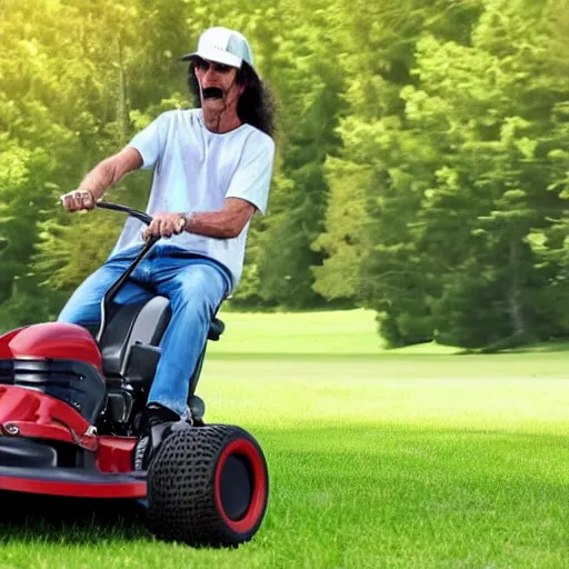 Prompt: kenny g riding a lawnmower playing the saxophone, epic, cinematic, realism, ultra detailed, 8 k