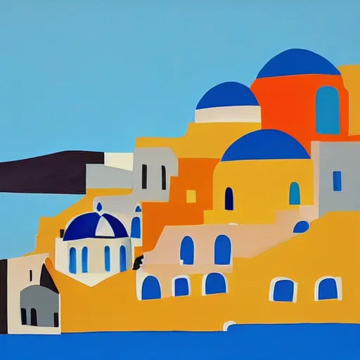 Image similar to cubism art print painting of Santorini, by Ethel Adnan, gouache painting, high definition, digital art,