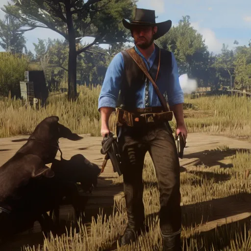 Image similar to micah bell caught in a giant rat trap, red dead redemption 2