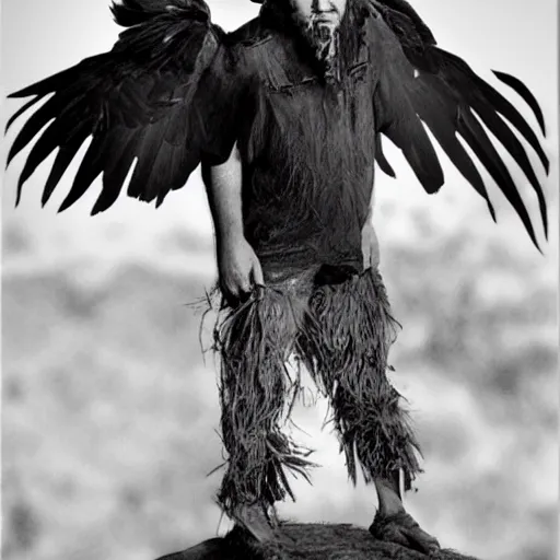 Image similar to this man is a raven faced man mix of raven an man