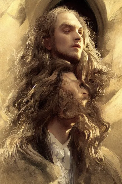 Image similar to Albus Dumbledore, diffuse lighting, fantasy, intricate, elegant, highly detailed, lifelike, photorealistic, digital painting, artstation, illustration, concept art, smooth, sharp focus, art by John Collier and Albert Aublet and Krenz Cushart and Artem Demura and Alphonse Mucha