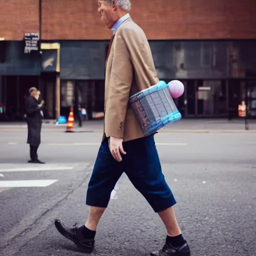 Image similar to joe biden carrying 1 0 0 bouncy balls, fashion photography, vogue street fashion tribeca, vsco photo, high definition