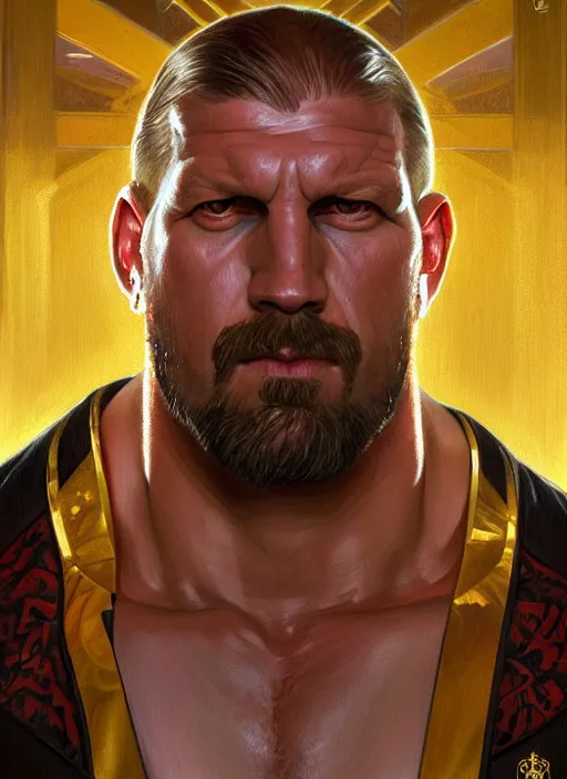 Prompt: symmetry!! portrait of wrestler triple h, intricate, elegant, highly detailed, digital painting, artstation, concept art, smooth, sharp focus, illustration, art by artgerm and greg rutkowski and alphonse mucha