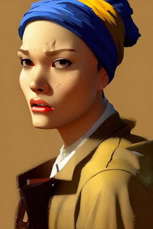 Prompt: full character portrait team fortress 2 video game character art not the girl with the pearl earring character design, painting by gaston bussiere, katsuya terada, nc wyeth, greg rutkowski, craig mullins, vermeer, frank frazetta, mucha, tom of finland, trending on artstation, jeffery catherine jones