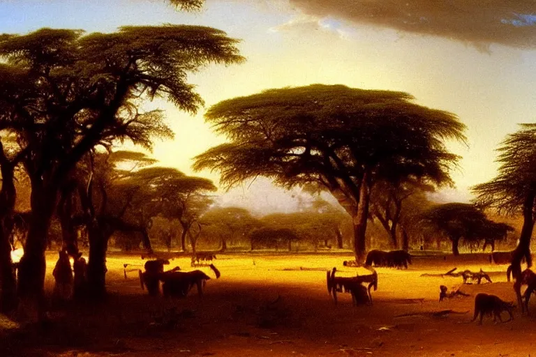 Image similar to oil painting of a nairobi by albert bierstadt