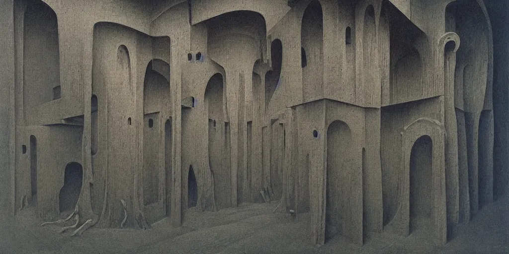Prompt: confusing architecture painted by zdzisław beksinski