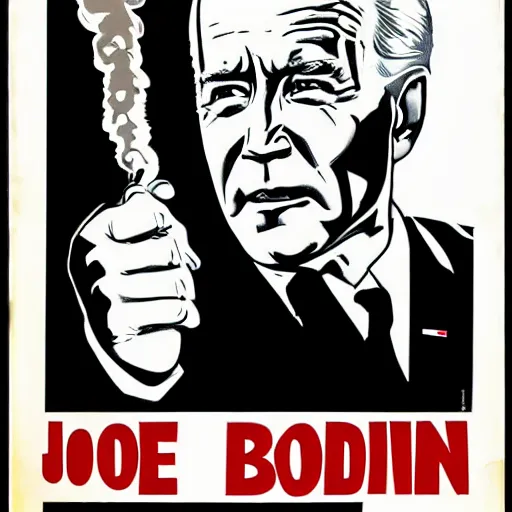 Image similar to noir movie poster of Joe Biden holding a smoking handgun