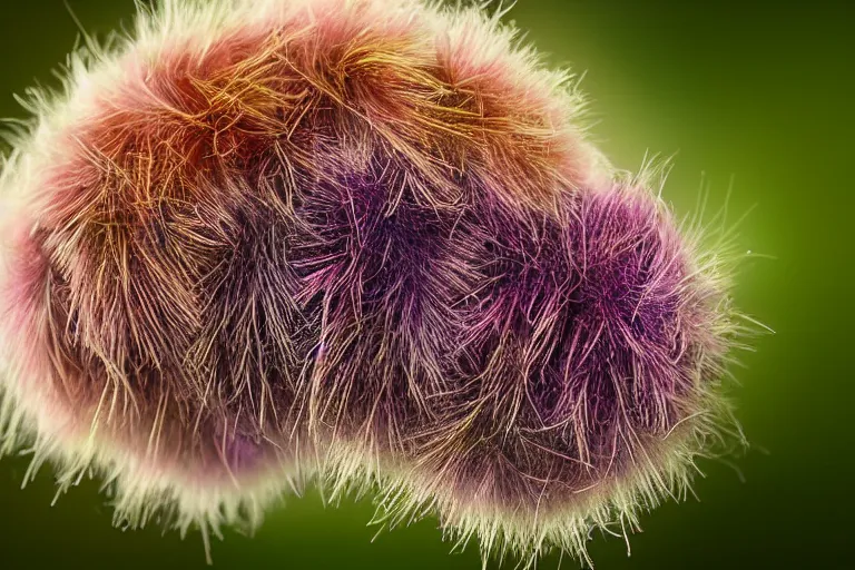 Prompt: an amazing fluffy caterpillar with psychedelic colors, macro photography, fiberous hairs and very detailed capture photography 8 k, sony, nikkon, cannon