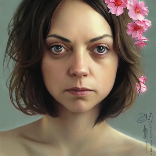 Prompt: pink petals with a ahape of a wonderful aubrey plaza and christina ricci and mila kunis, intricate, elegant, highly detailed, wonderful eyes, sweet, digital painting, artstation, concept art, smooth, sharp focus, illustration, art by artgerm and greg rutkowski and alphonse mucha and william - adolphe bouguereau