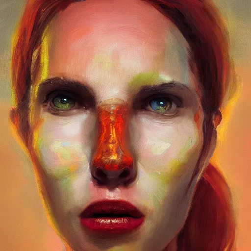 Prompt: a portrait of an intensely lit spiraling stretched face, red, oil painting, pale colors, high detail, 8 k, wide angle, trending on artstation,