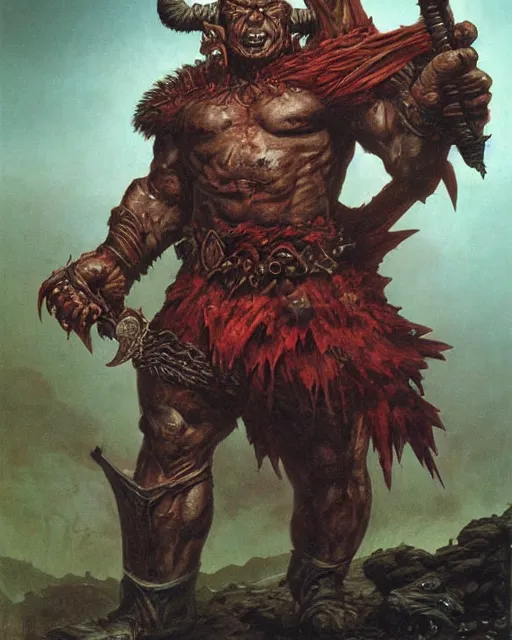 Prompt: orc warrior by thomas cole and wayne barlowe and brom