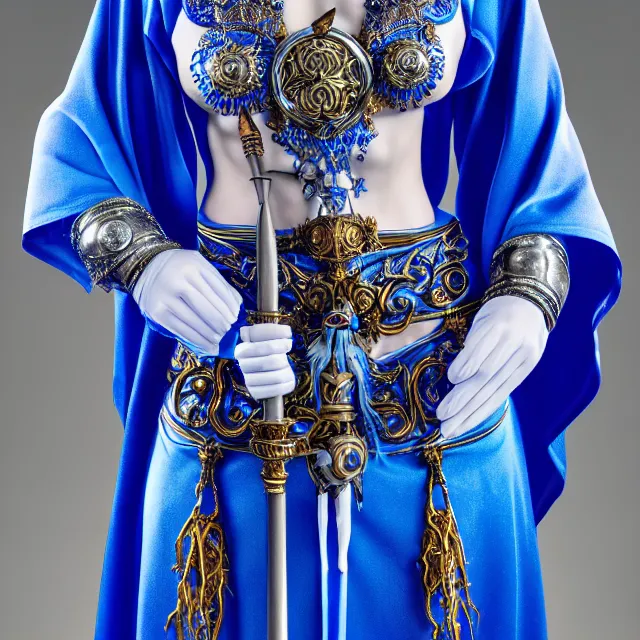 Prompt: elemental sky witch in ornate blue and white robes and staff, highly detailed, 8 k, hdr, anne stokes