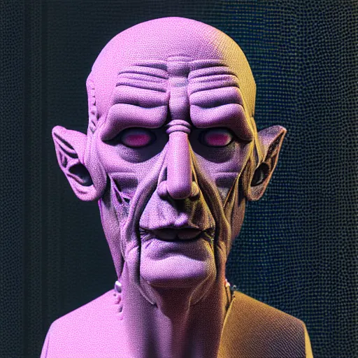 Image similar to Colour Photography of 1000 years old man with highly detailed 1000 years old face wearing higly detailed cyberpunk VR Headset designed by Josan Gonzalez . in style of Josan Gonzalez and Johannes Vermeer and Mike Winkelmann and Caspar David Friedrich. Rendered in Blender