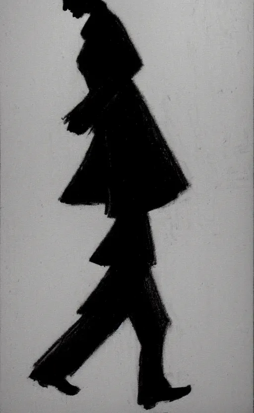 Image similar to symmetry!! black and white silhouette drawing of a person walking, white background by stanhope forbes