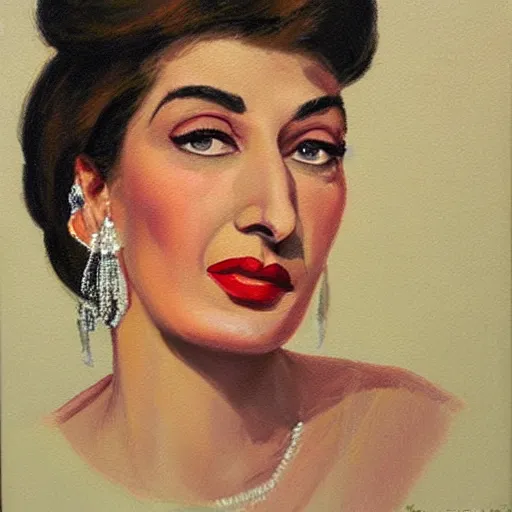 Prompt: “ a vintage portrait painting of maria callas, artstation, highly detailed ”