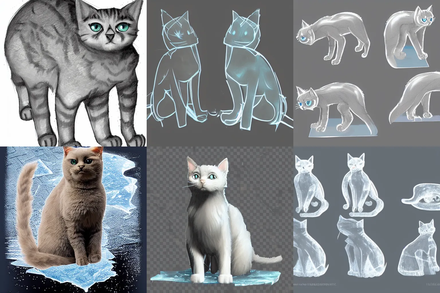 Prompt: concept art, cat figure material is transparent ice,