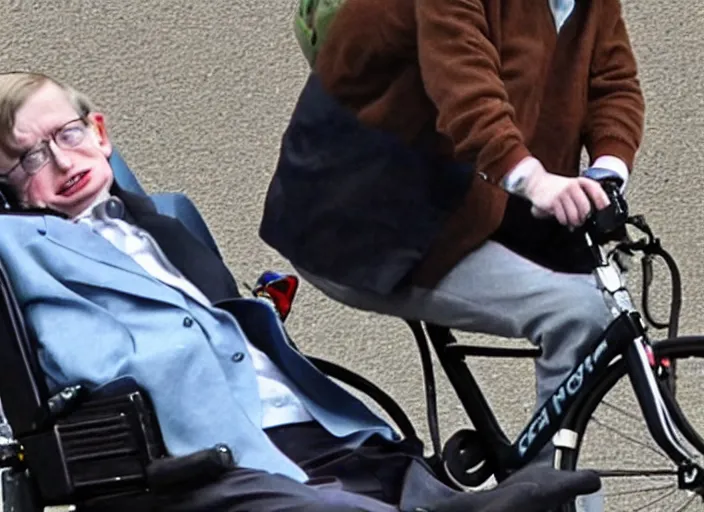 Image similar to stephen hawking is riding a bicycle, editorial footage