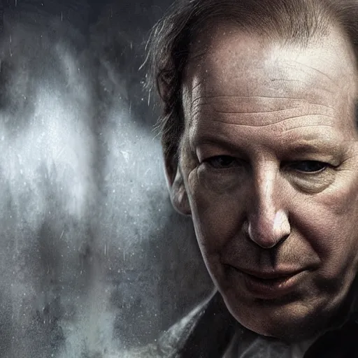 Image similar to Portrait of Hans Zimmer , German Composer, heroic, tricolor background, amazing splashscreen artwork, splash art, head slightly tilted, natural light, elegant, intricate, fantasy, atmospheric lighting, cinematic, matte painting, detailed face, by Greg rutkowski