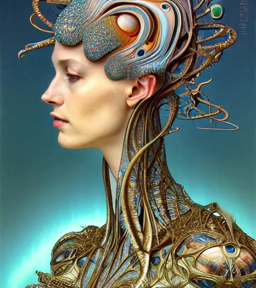 Prompt: futuristic elegant 3 d model of detailed realistic beautiful young groovypunk queen of andromeda galaxy in full regal attire. face portrait. art nouveau, symbolist, visionary, baroque, giant fractal details. horizontal symmetry by zdzisław beksinski, iris van herpen, raymond swanland and alphonse mucha. highly detailed, hyper - real, beautiful