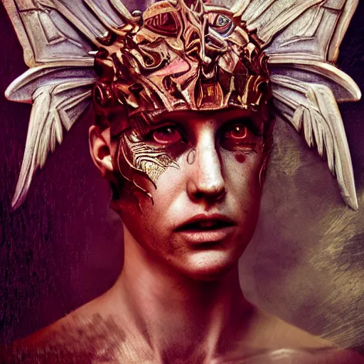 Prompt: roman soldier portrait , fantasy, dystopian, phoenix dragon, butterfly squid, burning halo, intricate artwork by Guy Denning and Anna Dittmann very coherent artwork, cinematic, hyper realism, high detail, octane render, unreal engine, 8k, Vibrant colors, Smooth gradients, High contrast, depth of field,