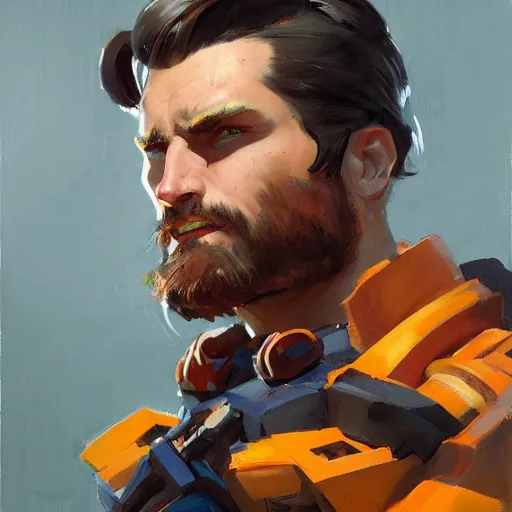 Image similar to greg manchess portrait painting of alex j. murphy as overwatch character, medium shot, asymmetrical, profile picture, organic painting, sunny day, matte painting, bold shapes, hard edges, street art, trending on artstation, by huang guangjian and gil elvgren and sachin teng