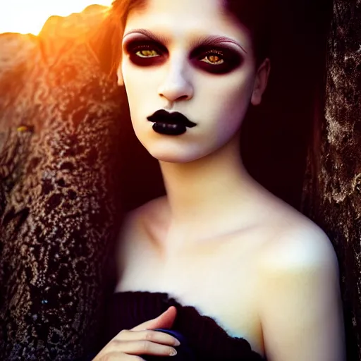 Image similar to photographic portrait of a stunningly beautiful goth emo female in soft dreamy light at sunset, contemporary fashion shoot, by edward robert hughes, annie leibovitz and steve mccurry, david lazar, jimmy nelsson, breathtaking, 8 k resolution, extremely detailed, beautiful, establishing shot, artistic, hyperrealistic, beautiful face, octane render