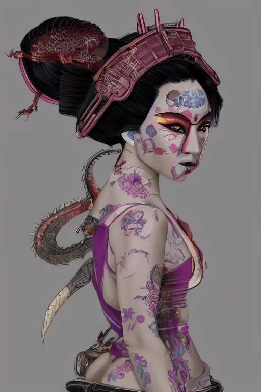 Image similar to agile geisha cyberpunk Dragon princess, digital art, 8k ,character ,realistic, portrait, hyperrealistic