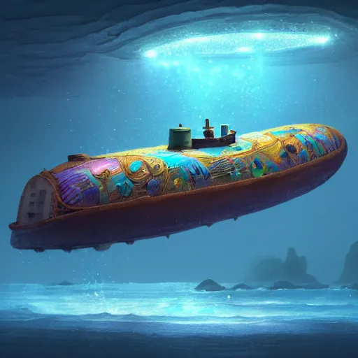 Prompt: tiny wooden submarine, floating, rbc, radiolaria, protophyta, micro - organisms, center frame, symmetric, rim light, marine microbiology, bioluminescence, electric, soft, concept art, intricate details, highly detailed, colorful, photorealistic, disney pixar, octane render, iridescent, anime, 8 k