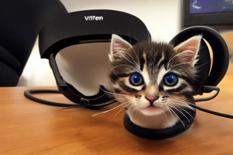 Prompt: kitten wearing a vr headset