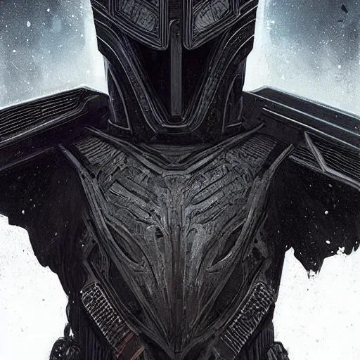 Prompt: matte digital artwork of the galactic assassin, intricate black sharp iridescent hooded armour, by greg rutkowski and tim white