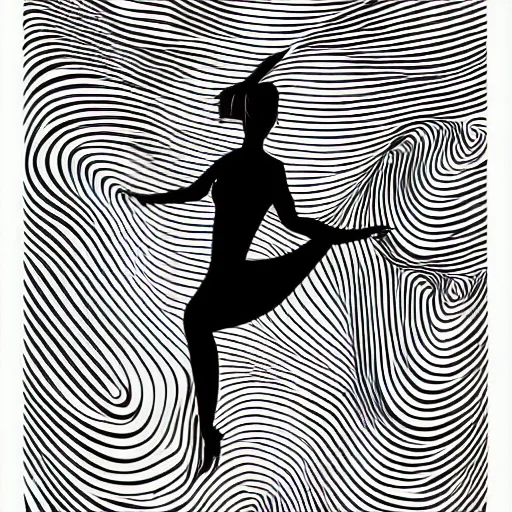 Prompt: a highly detailed vector illustration of a beautiful woman dancing with complex shading isolated on a black background, adobe illustrator, digital art