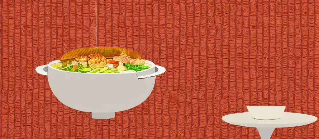 Prompt: a beautiful simple 4 k hd wall paper illustration of roasted string hotpot, wallpaper design, simple style, gourmet style, commercial kebab hotpot wallpaper display, wall painting, from china, with merchant logo, simple structure, surrealistic, chinese style, victo ngai, james jean, denoise, deblurring